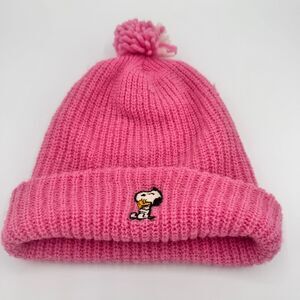 Vintage Snoopy Peanuts Usa Made Pink Orlon Acrylic Girl’s Beanie Pom Hat